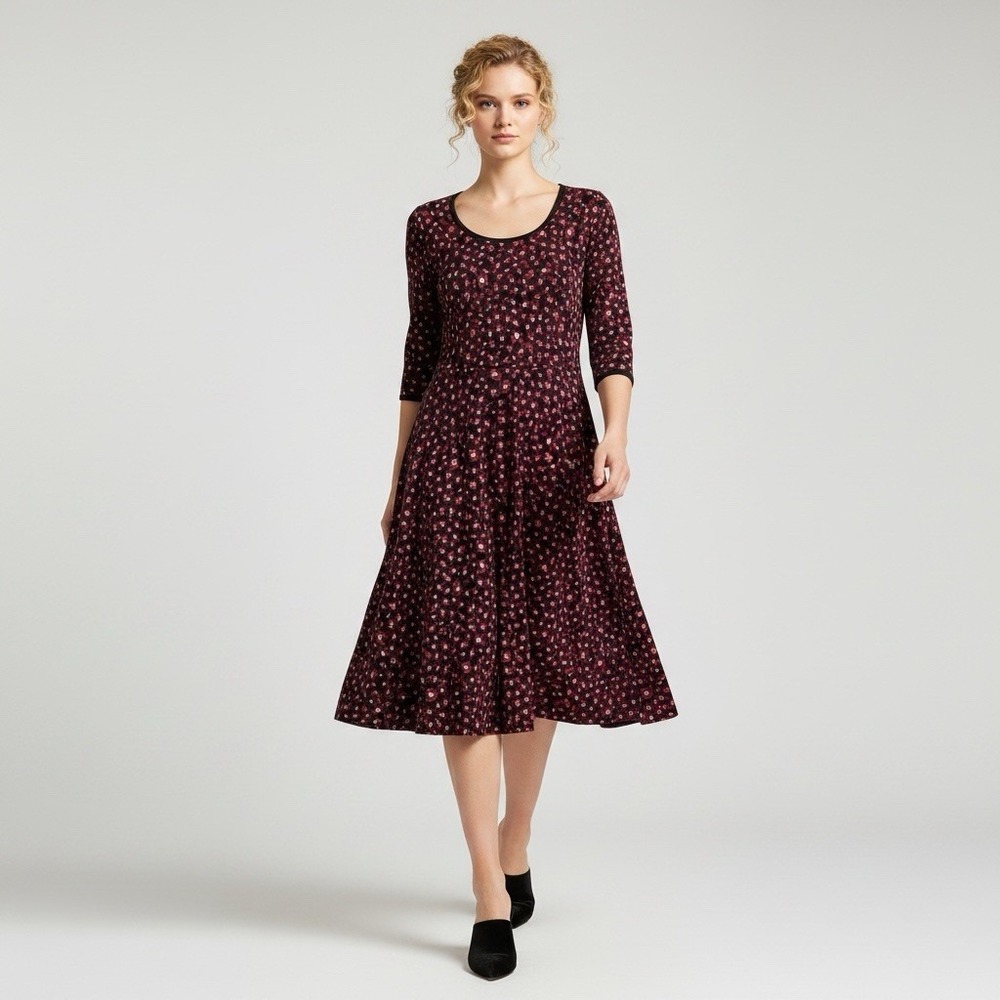 Preppy ALine Midi Dark Academia Stretchy Holiday Knit Sweater Dress XL Red Black